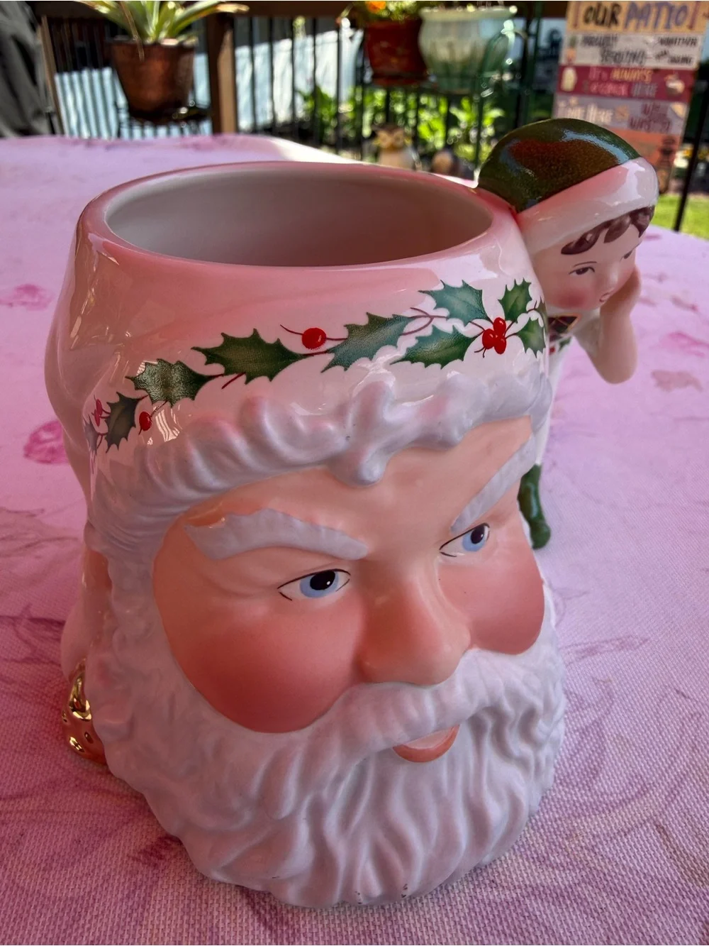 Lenox Santa Face Mug with Elf Handle - White, Green, Red